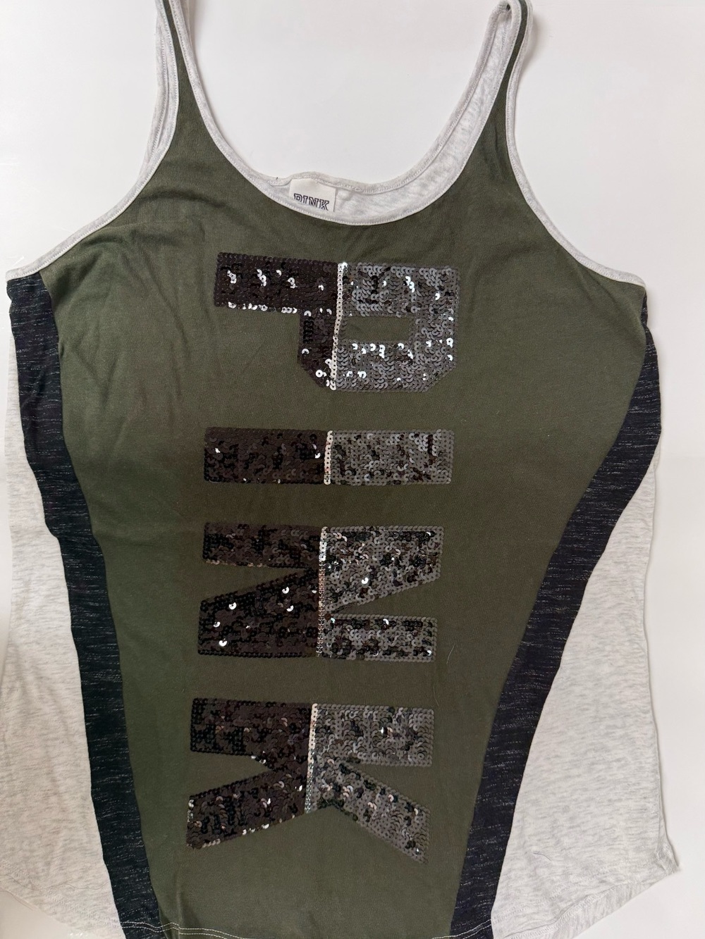 Olive Green Sequin Graphic Tank Top - PINK Victoria's Secret Brand